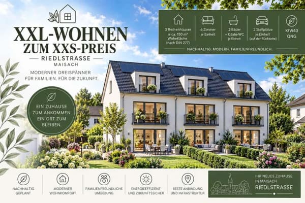 Immobilie in Maisach - BESTES MAISACH: XXL-Wohnen zum XXS-Preis: großz., gepl. RMH, KfW40 QNG, ab € 505k (schlüsselfertig!) - Bild 0
