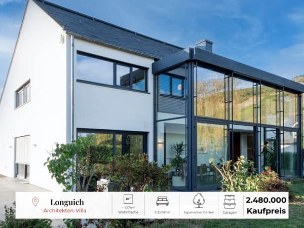 Immobilie in Longuich - Architektur trifft Lebenskunst - außergewöhnliche Villa in Top Lage in Longuich/Riol - Bild 0