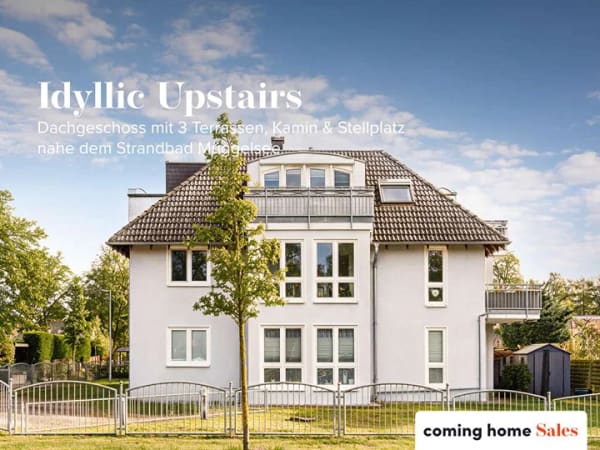 Immobilie in Schöneiche bei Berlin - Idyllic Upstairs - Dachgeschoss mit 3 Terrassen, Kamin & Stellplatz
nahe dem Strandbad Müggelsee - Bild 0