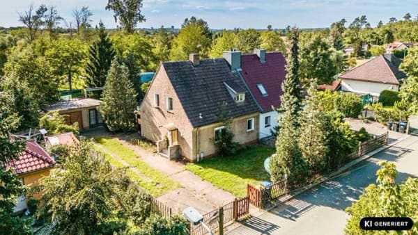 Immobilie in Nünchritz - Doppelhaushälfte mit Entwicklungspotenzial in direkter Waldlage: mit Garten, Terrasse & Garage! - Bild 0