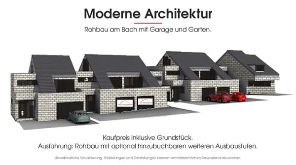 Immobilie in Maikammer - Moderne Architektur als Rohbau am Bach mit Garage und Garten! NEUBAU (projektiert und genehmigt)! - Bild 0