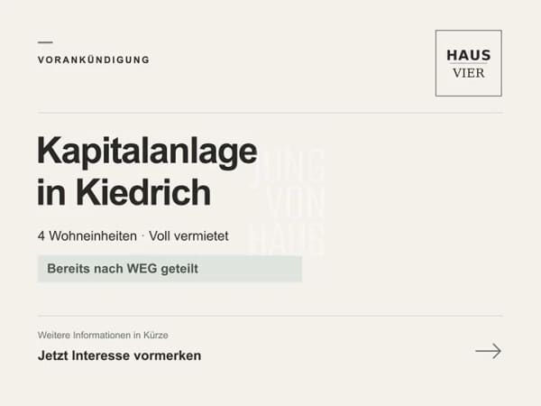 Immobilie in Kiedrich - Vorankündigung: Voll vermietetes 4-Familienhaus in Kiedrich – bereits nach WEG geteilt - Bild 0