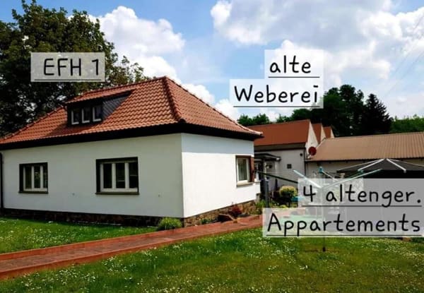 Immobilie in Meerane - Einzigartiges Immobilien-Ensemble am Waldrand - 2 Häuser, 1Appartementhaus & Lagerhalle! - Bild 1